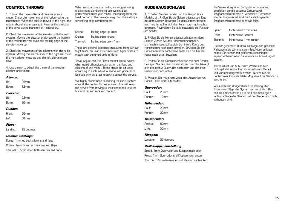 E-flite Mystique 2.9m ARF User Manual | Page 39 / 58