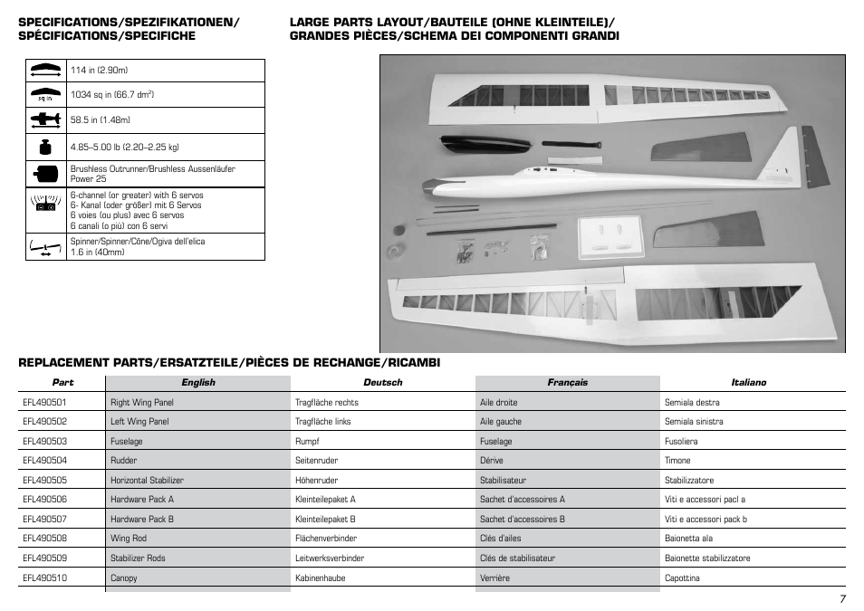 E-flite Mystique 2.9m ARF User Manual | Page 7 / 58