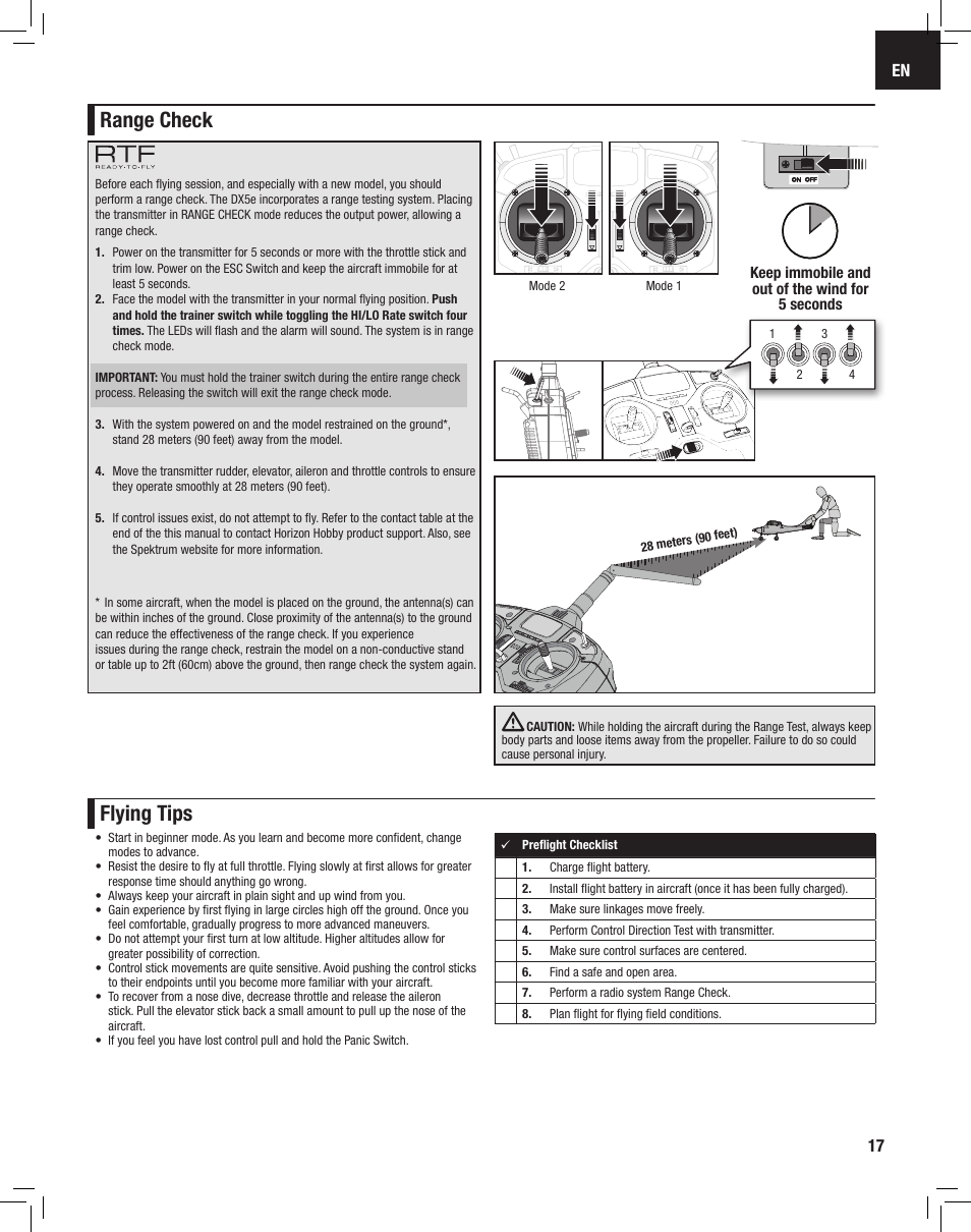 Range check flying tips | E-flite Apprentice S 15e RTF with SAFE User Manual | Page 17 / 28