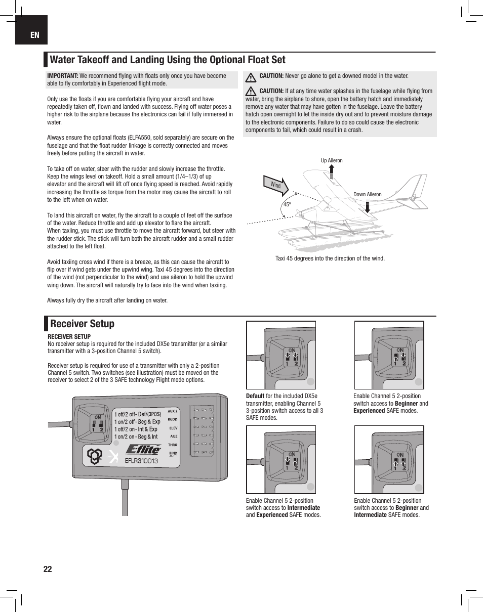 Receiver setup | E-flite Apprentice S 15e RTF with SAFE User Manual | Page 22 / 28