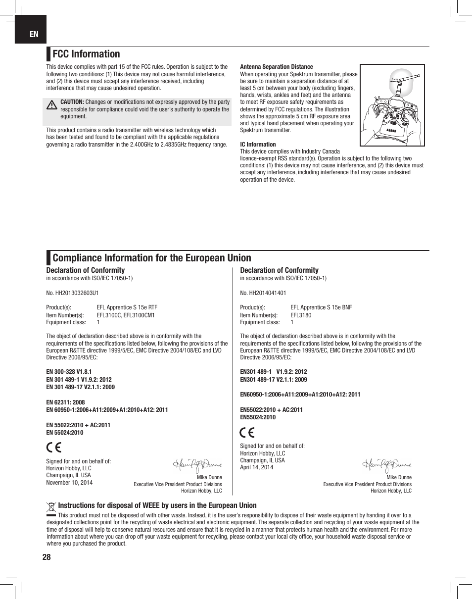E-flite Apprentice S 15e RTF with SAFE User Manual | Page 28 / 28