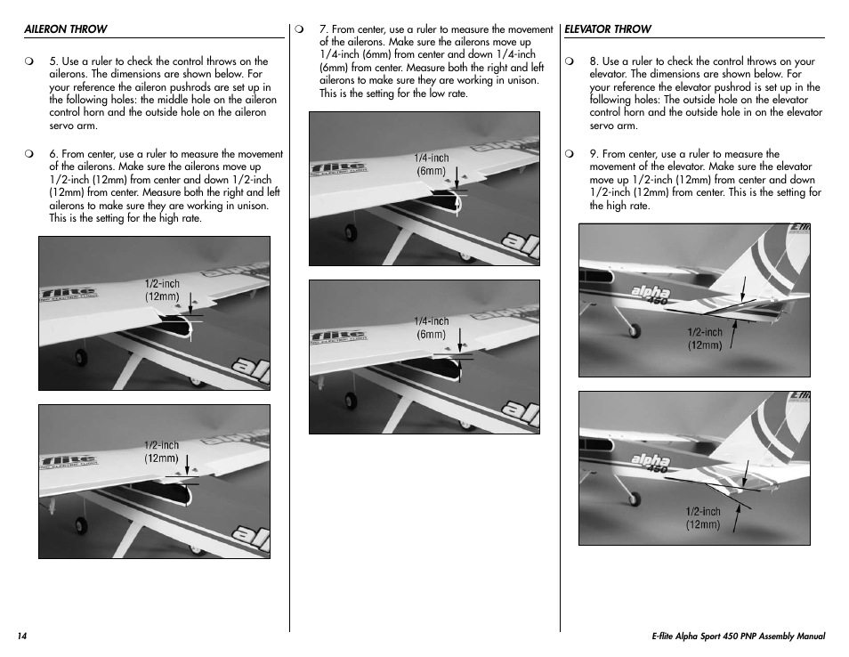 E-flite Alpha 450 Sport PNP User Manual | Page 14 / 24