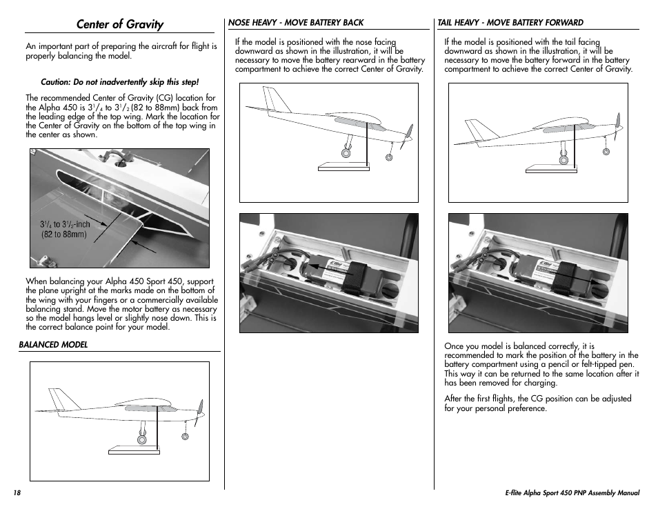 Center of gravity | E-flite Alpha 450 Sport PNP User Manual | Page 18 / 24