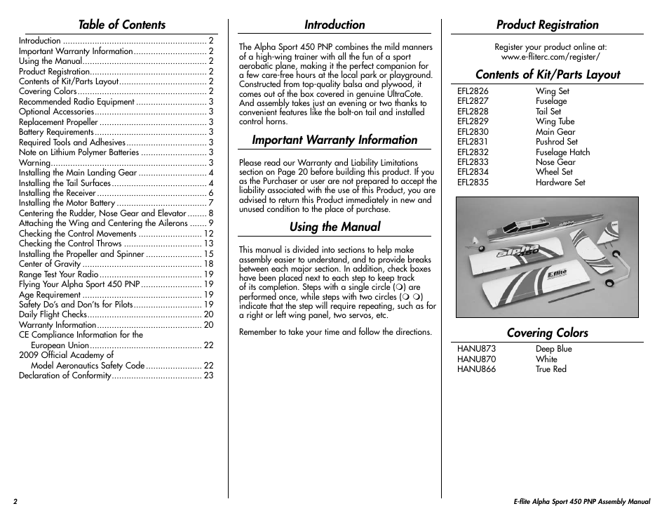 E-flite Alpha 450 Sport PNP User Manual | Page 2 / 24