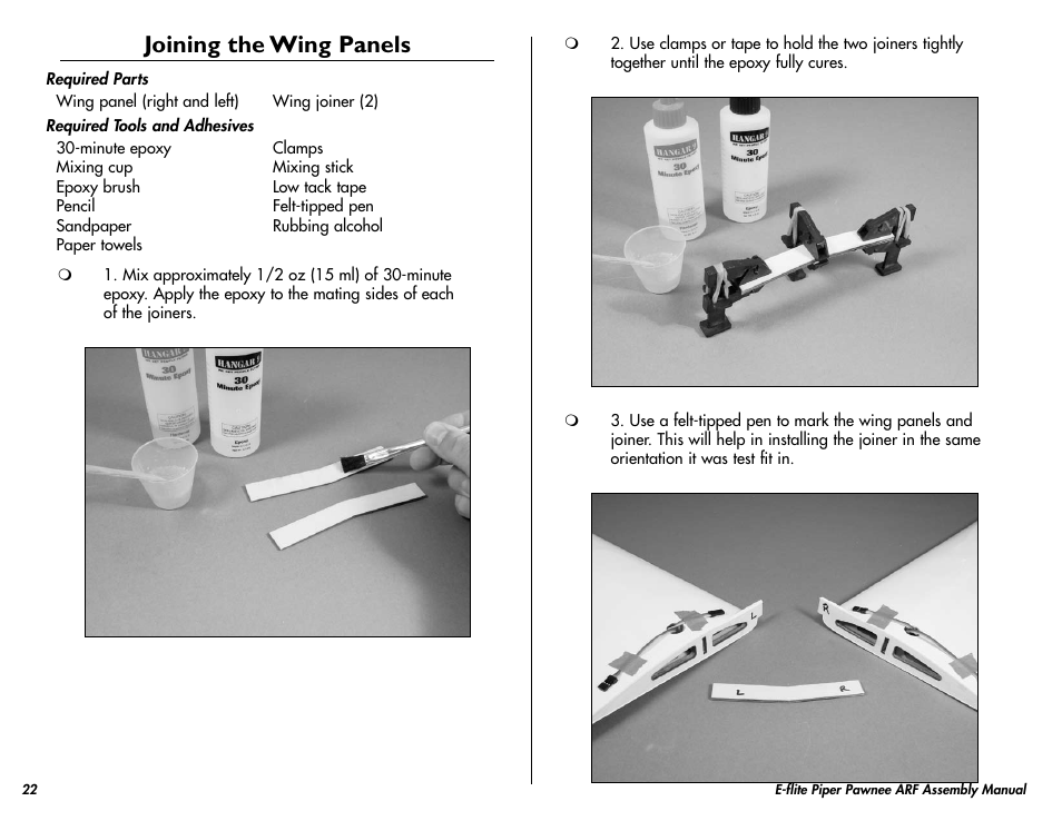 Joining the wing panels | E-flite Piper Pawnee 15e ARF User Manual | Page 22 / 48