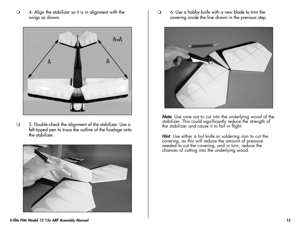 E-flite Pitts Model 12 15e ARF User Manual | Page 15 / 36