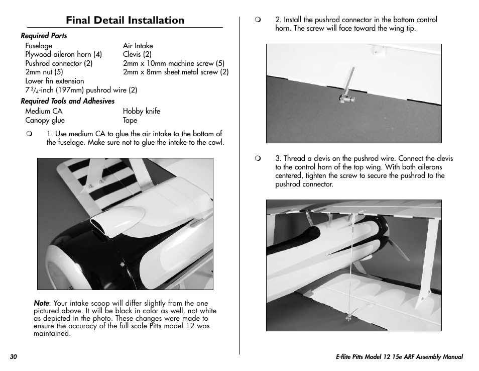 Final detail installation | E-flite Pitts Model 12 15e ARF User Manual | Page 30 / 36