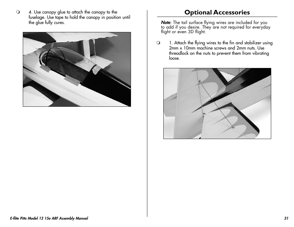 Optional accessories | E-flite Pitts Model 12 15e ARF User Manual | Page 31 / 36