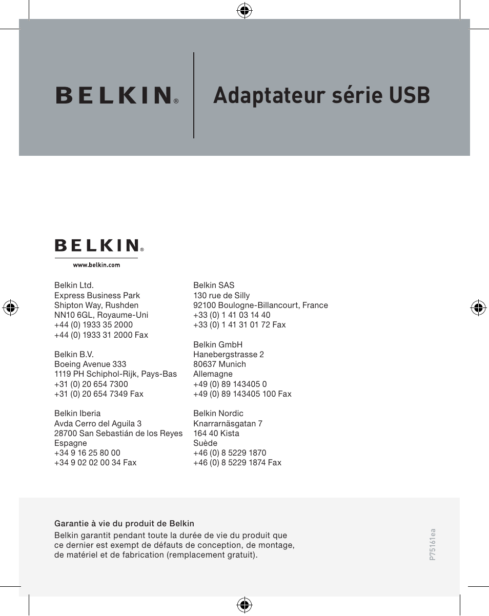 Adaptateur série usb | Belkin F5U103VEA User Manual | Page 14 / 40