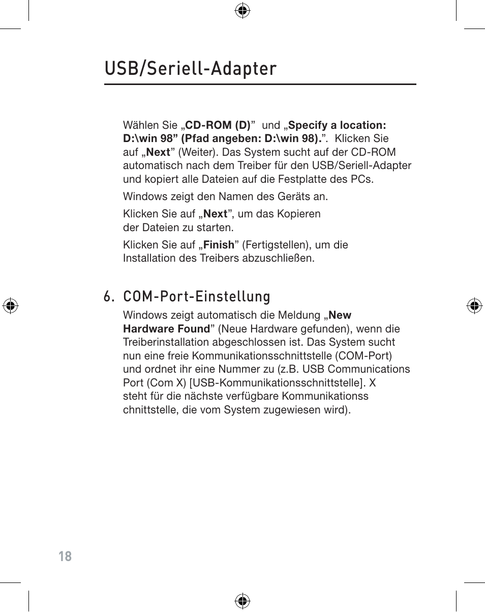 Usb/seriell-adapter, Com-port-einstellung | Belkin F5U103VEA User Manual | Page 18 / 40