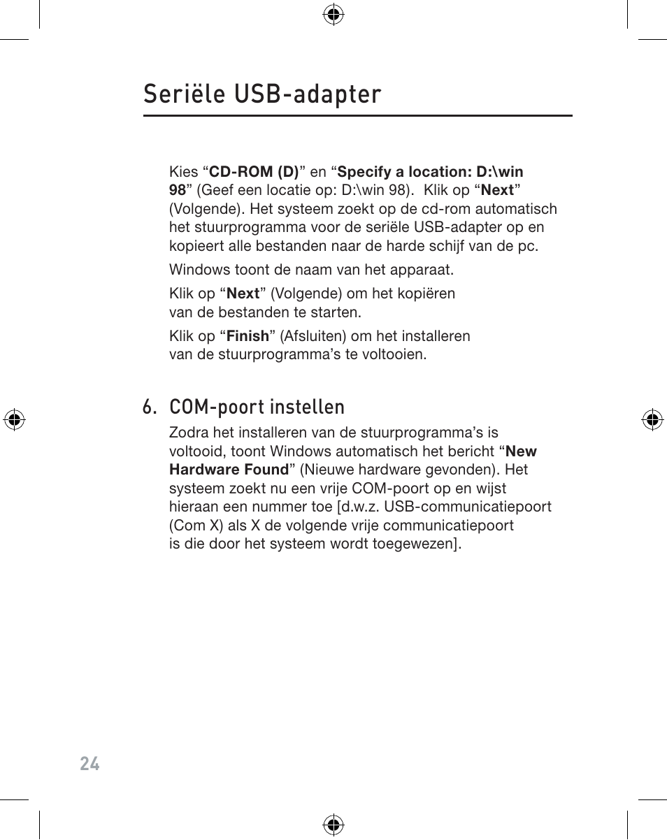 Seriële usb-adapter, Com-poort instellen | Belkin F5U103VEA User Manual | Page 24 / 40
