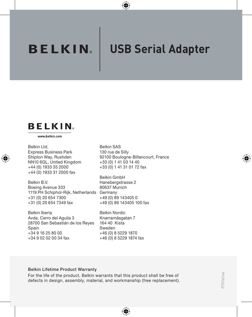 Usb serial adapter | Belkin F5U103VEA User Manual | Page 8 / 40