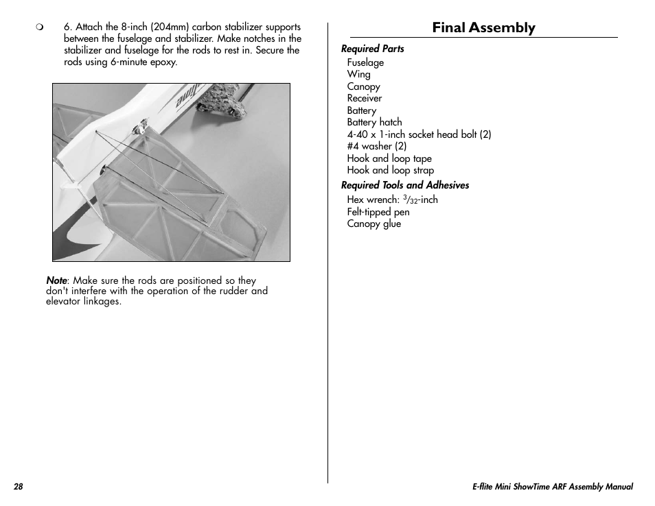 Final assembly | E-flite Mini ShowTime 4D ARF User Manual | Page 28 / 36