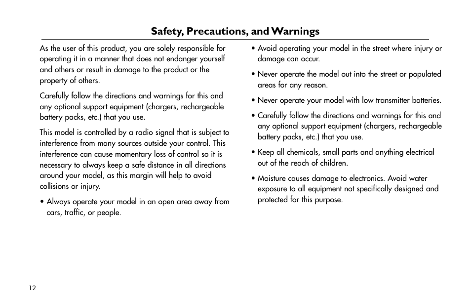 Safety, precautions, and warnings, Safety,.precautions,.and.warnings | E-flite Mini Funtana X ARF User Manual | Page 12 / 52