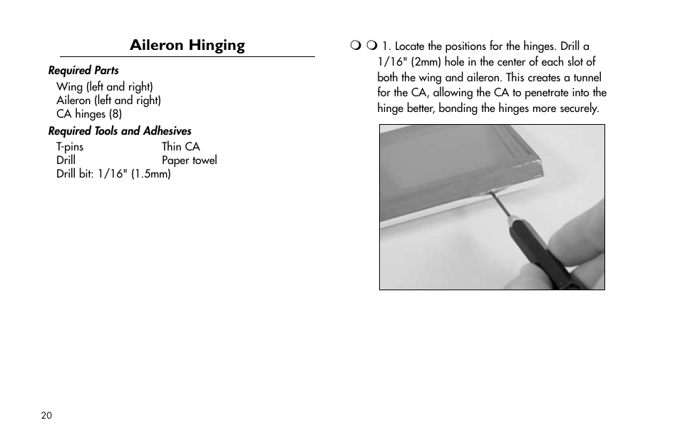 Aileron hinging, Aileron.hinging | E-flite Mini Funtana X ARF User Manual | Page 20 / 52