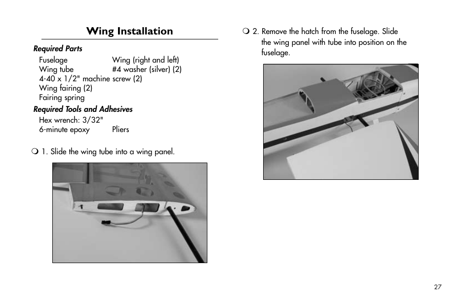 Wing installation, Wing.installation | E-flite Mini Funtana X ARF User Manual | Page 27 / 52