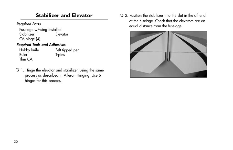 Stabilizer and elevator, Stabilizer.and.elevator | E-flite Mini Funtana X ARF User Manual | Page 30 / 52