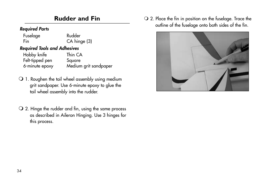 Rudder and fin, Rudder.and.fin | E-flite Mini Funtana X ARF User Manual | Page 34 / 52