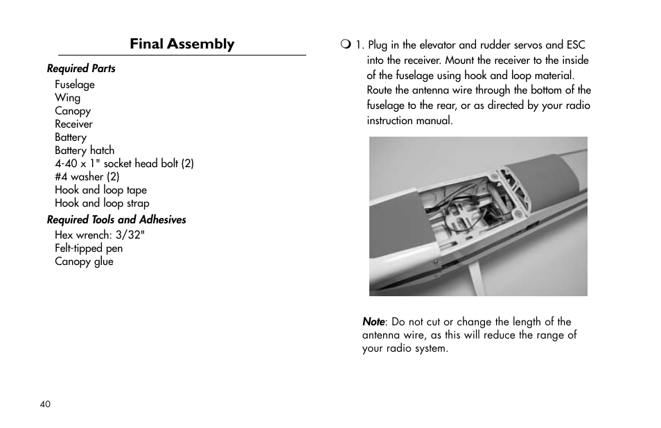 Final assembly, Final.assembly | E-flite Mini Funtana X ARF User Manual | Page 40 / 52