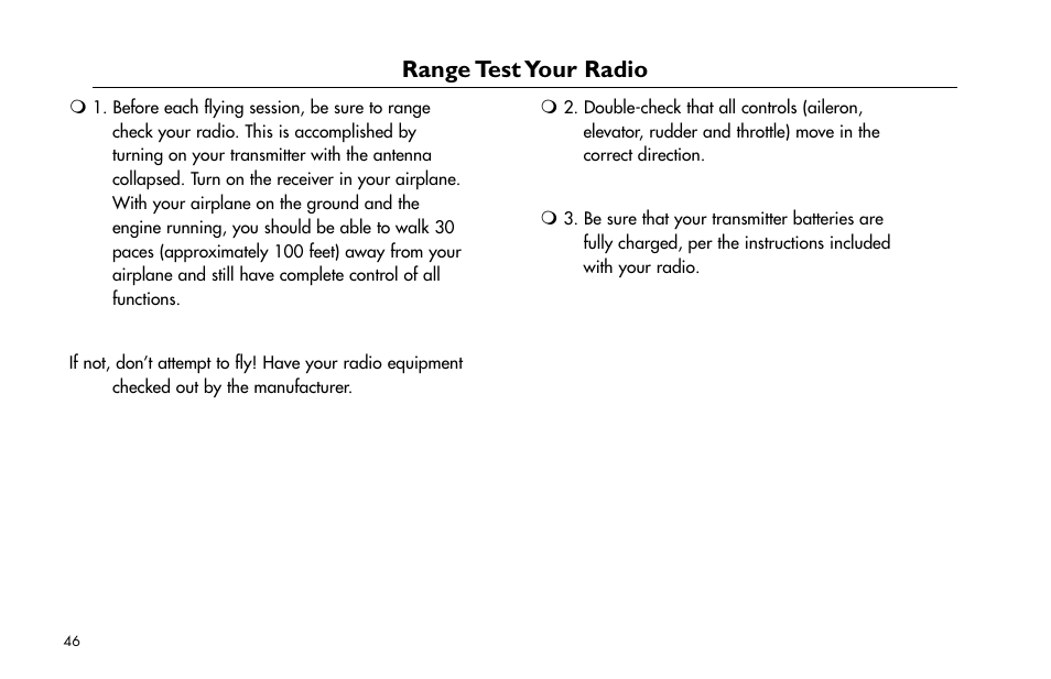 Range test your radio, Range.test.your.radio | E-flite Mini Funtana X ARF User Manual | Page 46 / 52