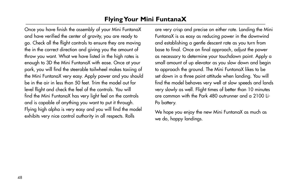 Flying your mini funtanax, Flying.your.mini.funtanax | E-flite Mini Funtana X ARF User Manual | Page 48 / 52