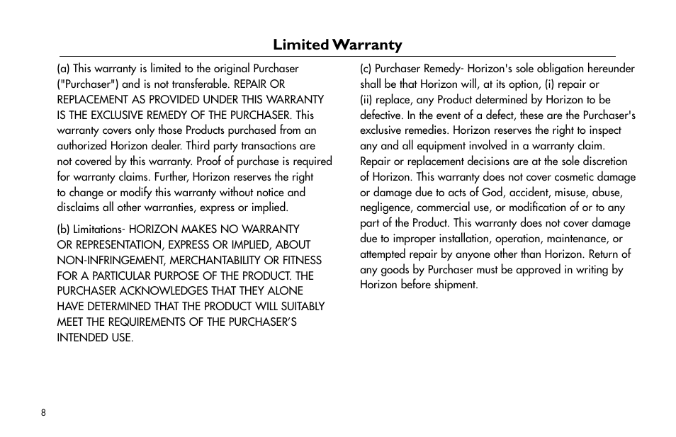 Limited warranty, Limited.warranty | E-flite Mini Funtana X ARF User Manual | Page 8 / 52