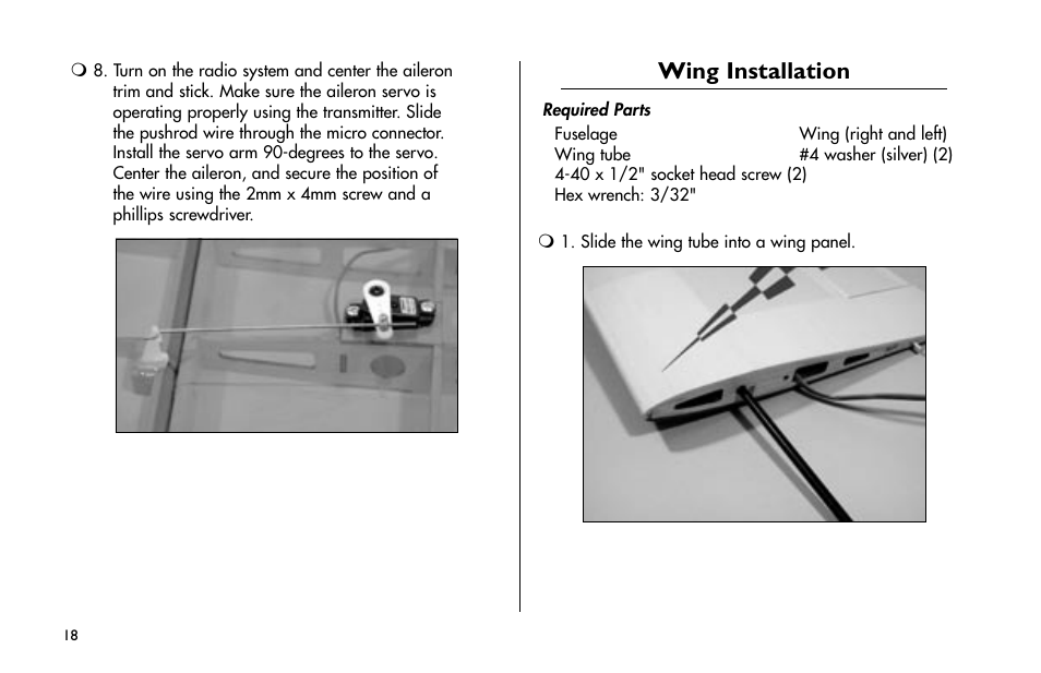 Wing installation | E-flite Mini Funtana 3D EP ARF User Manual | Page 18 / 44