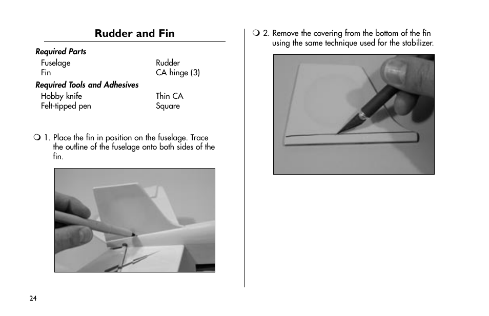 Rudder and fin | E-flite Mini Funtana 3D EP ARF User Manual | Page 24 / 44