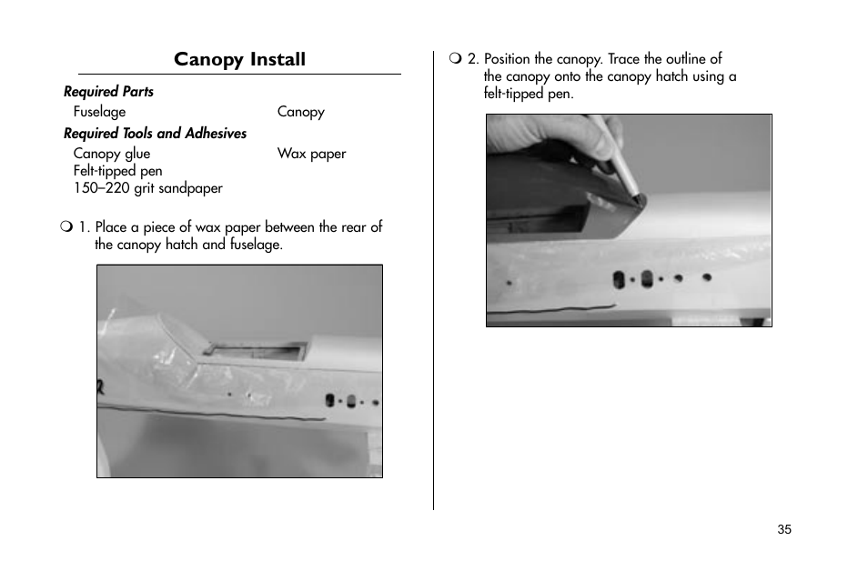 Canopy install | E-flite Mini Funtana 3D EP ARF User Manual | Page 35 / 44