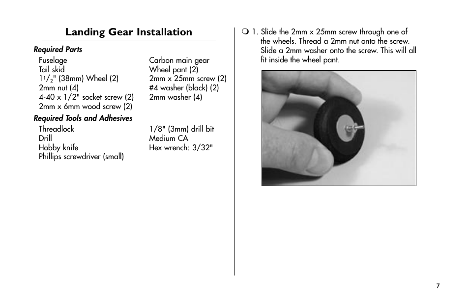 Landing gear installation | E-flite Mini Funtana 3D EP ARF User Manual | Page 7 / 44