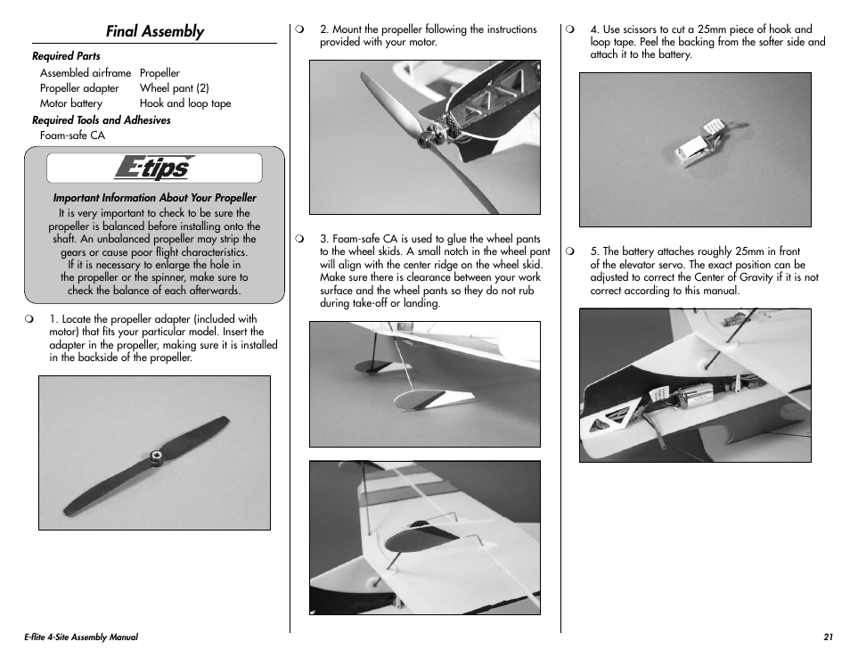 Final assembly | E-flite 4-Site F3P 250 ARF User Manual | Page 21 / 32
