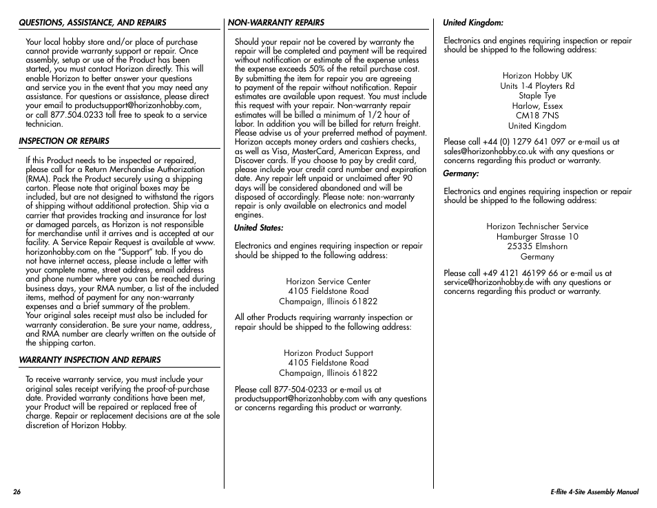 E-flite 4-Site F3P 250 ARF User Manual | Page 26 / 32