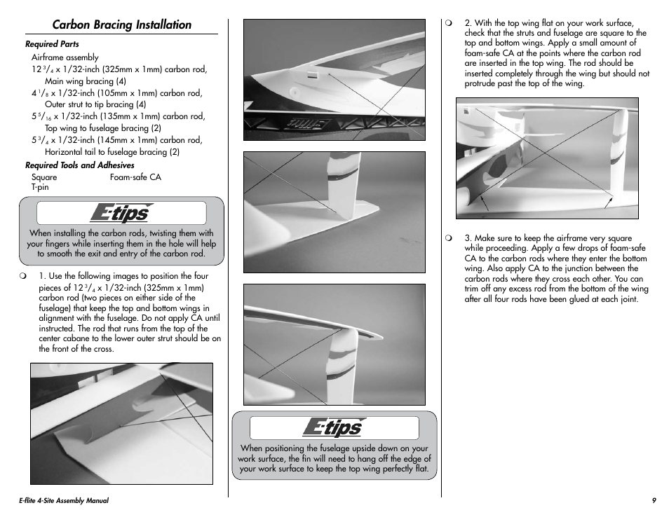 Carbon bracing installation | E-flite 4-Site F3P 250 ARF User Manual | Page 9 / 32