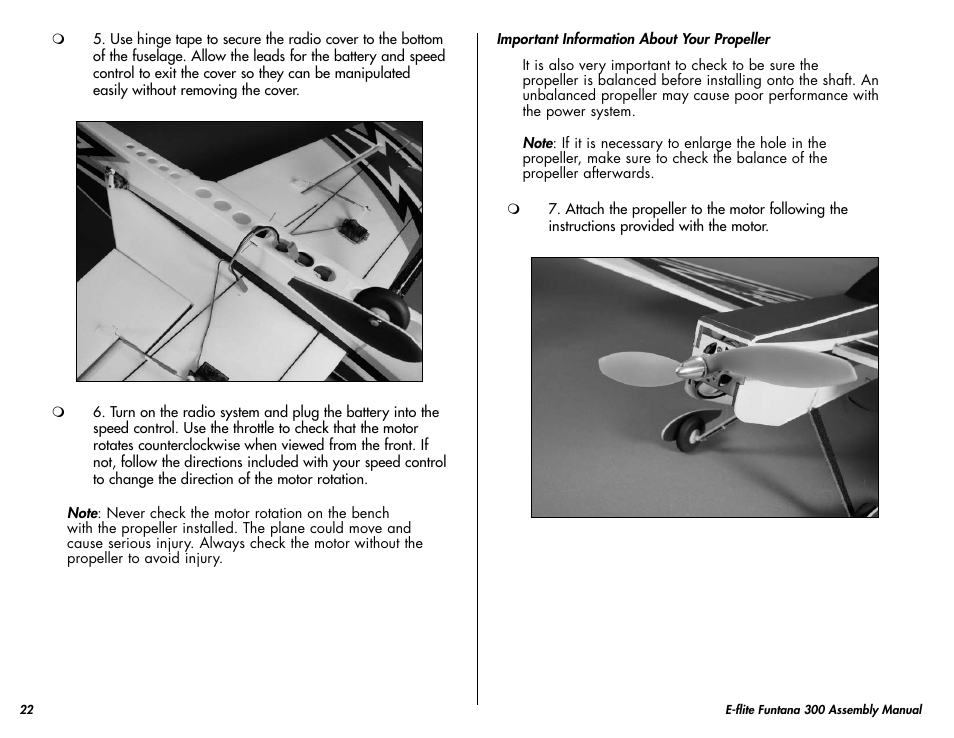 E-flite Funtana 300 ARF User Manual | Page 22 / 28