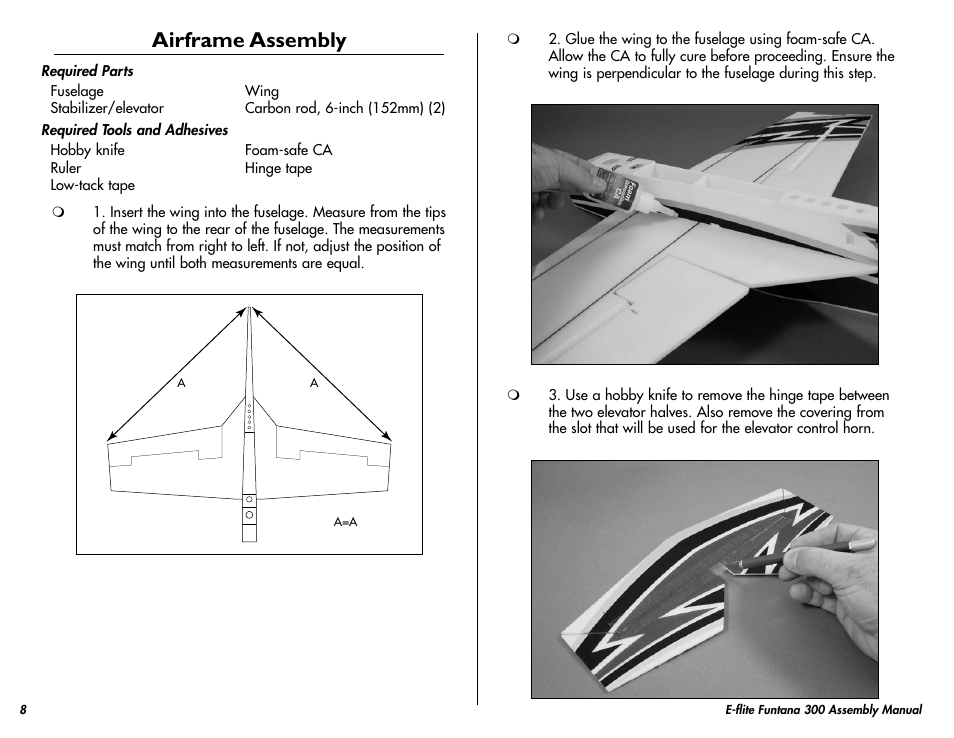 Airframe assembly | E-flite Funtana 300 ARF User Manual | Page 8 / 28