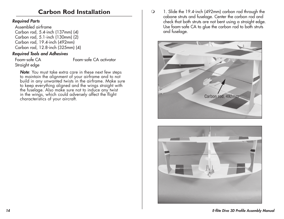Carbon rod installation | E-flite Divo 3D User Manual | Page 14 / 36