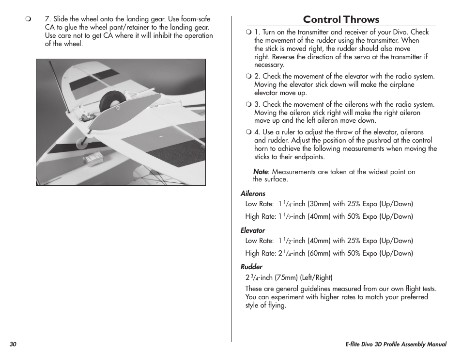 Control throws | E-flite Divo 3D User Manual | Page 30 / 36