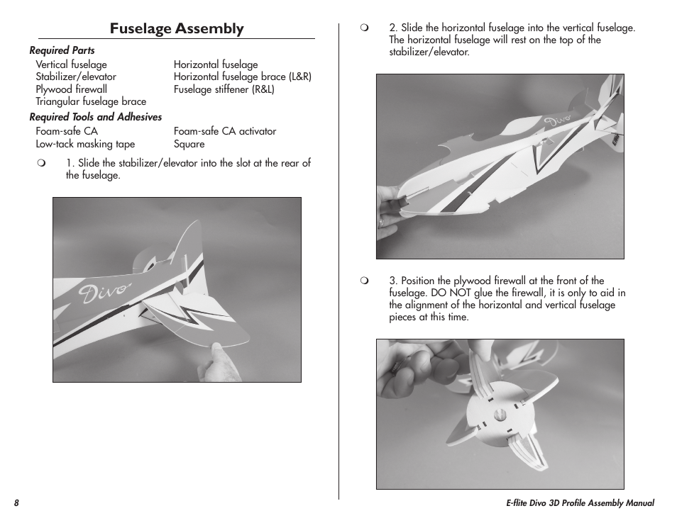 Fuselage assembly | E-flite Divo 3D User Manual | Page 8 / 36