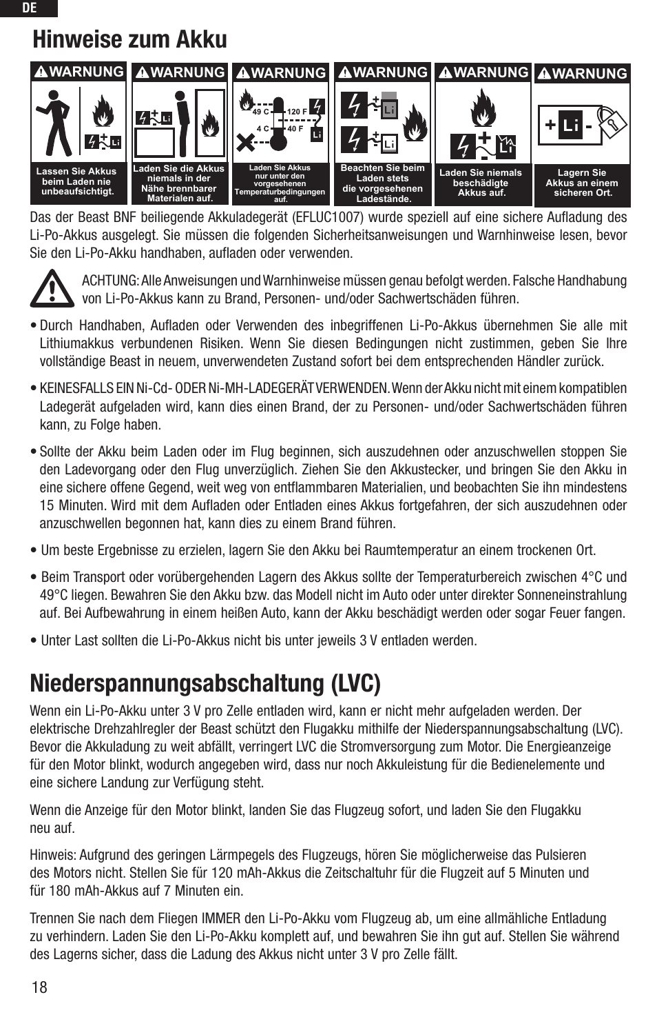 Hinweise zum akku niederspannungsabschaltung (lvc) | E-flite UMX Beast BNF User Manual | Page 18 / 60