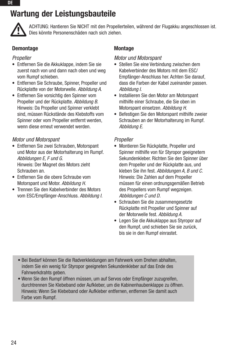 Wartung der leistungsbauteile | E-flite UMX Beast BNF User Manual | Page 24 / 60
