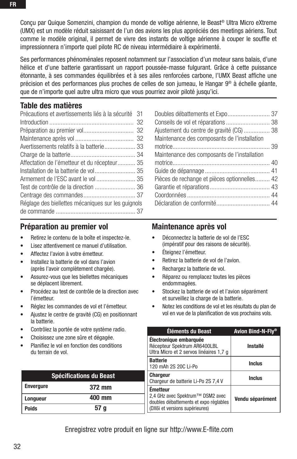 E-flite UMX Beast BNF User Manual | Page 32 / 60