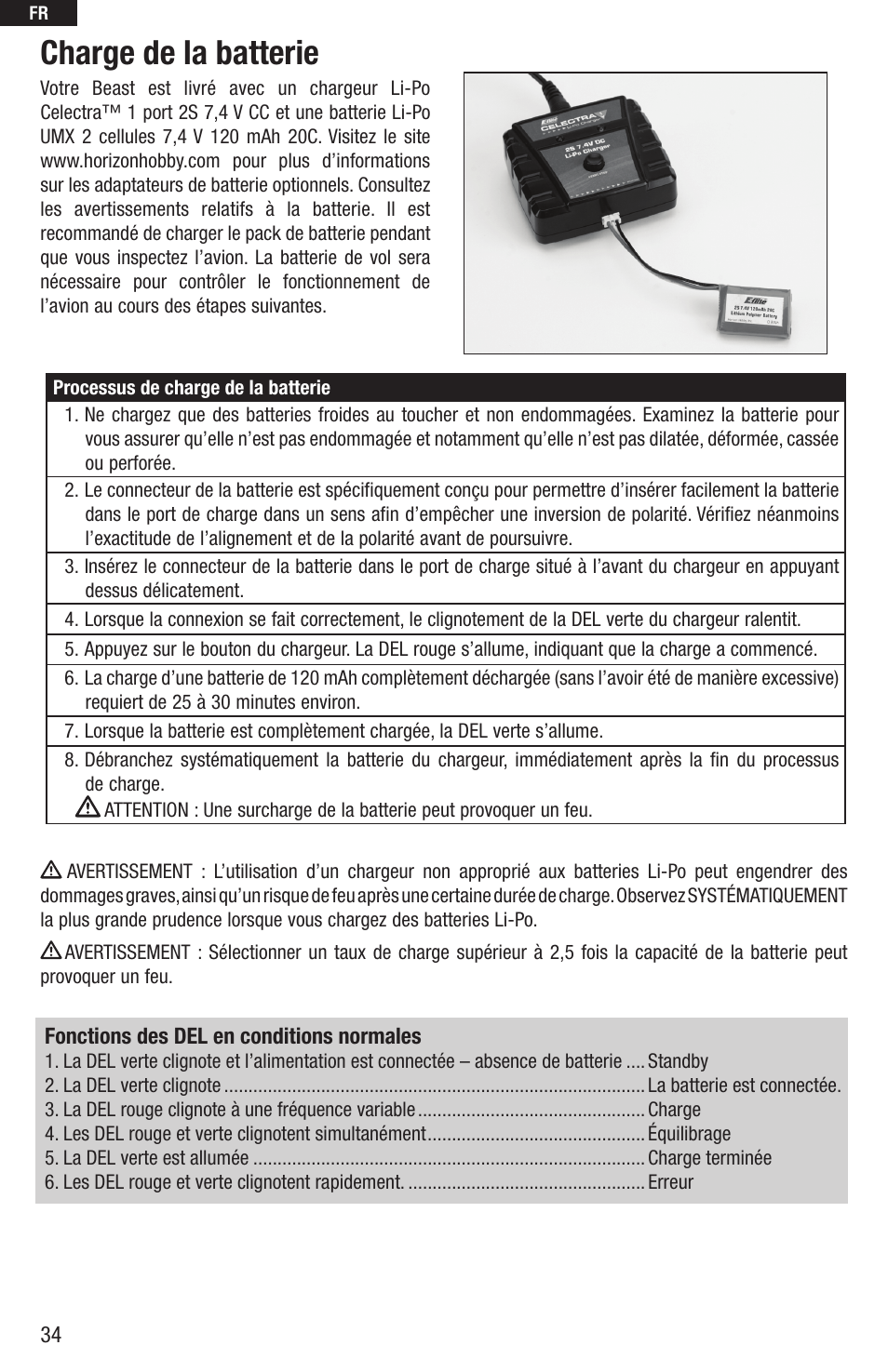 Charge de la batterie | E-flite UMX Beast BNF User Manual | Page 34 / 60