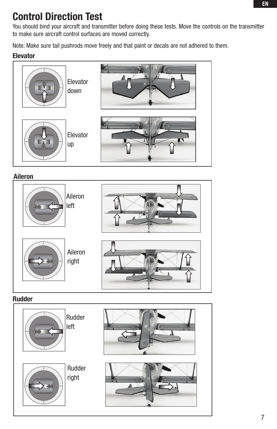 Control direction test | E-flite UMX Beast BNF User Manual | Page 7 / 60
