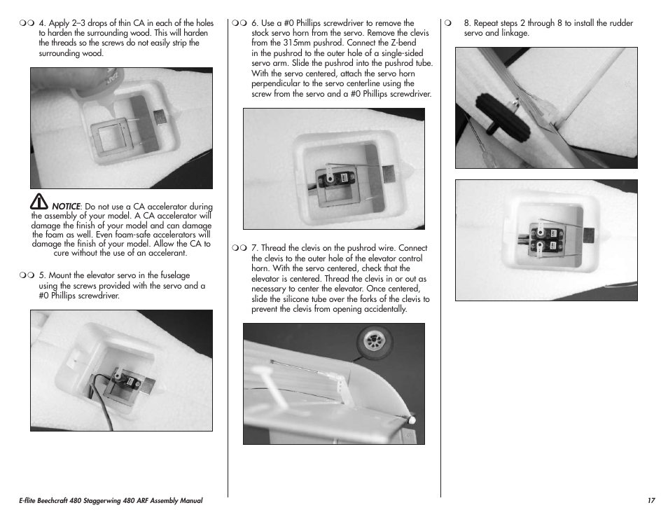 E-flite Beechcraft Staggerwing 480 ARF User Manual | Page 17 / 32