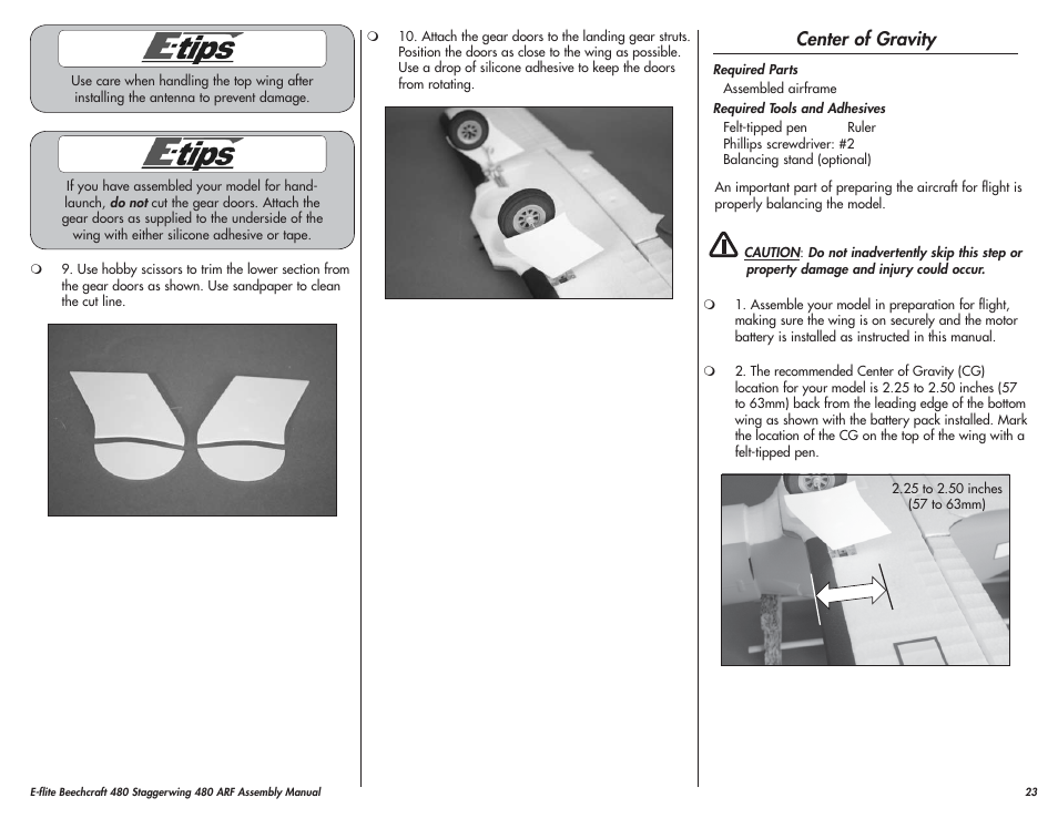 Center of gravity | E-flite Beechcraft Staggerwing 480 ARF User Manual | Page 23 / 32