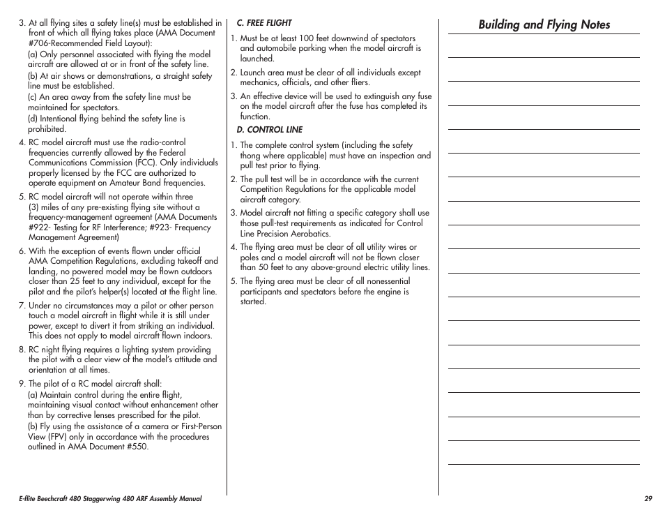 E-flite Beechcraft Staggerwing 480 ARF User Manual | Page 29 / 32