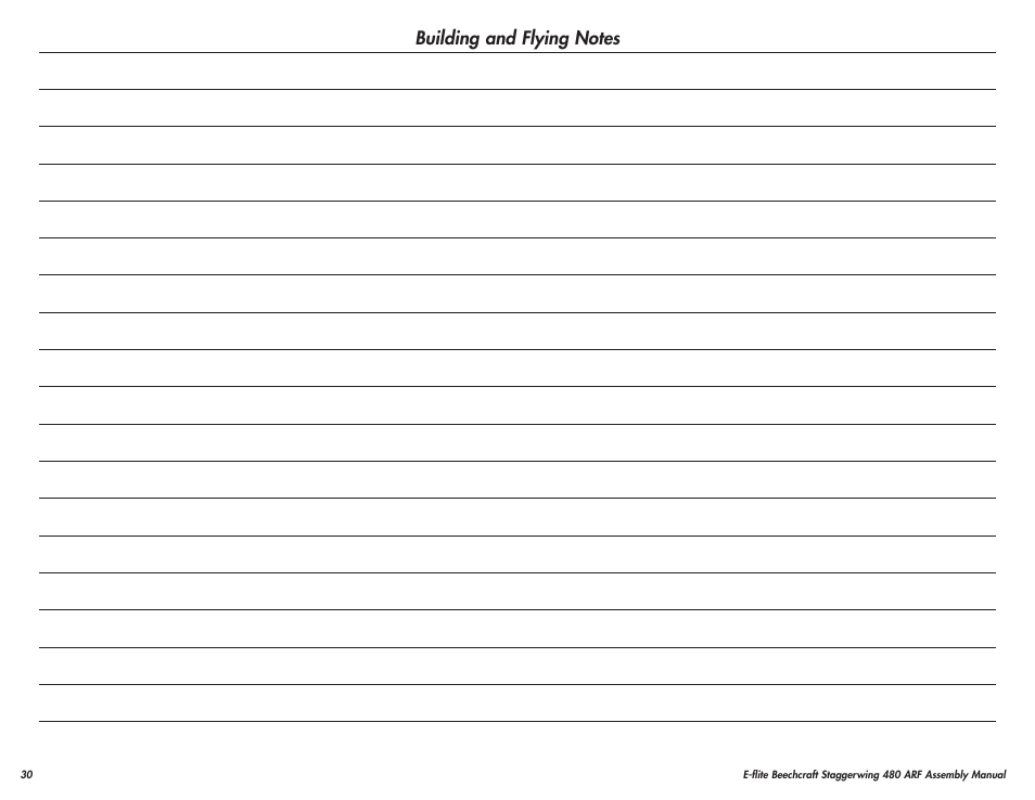 E-flite Beechcraft Staggerwing 480 ARF User Manual | Page 30 / 32