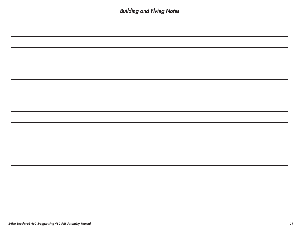 E-flite Beechcraft Staggerwing 480 ARF User Manual | Page 31 / 32