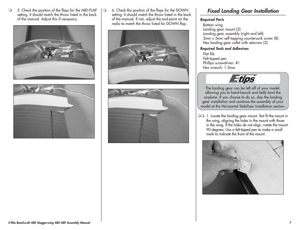 Fixed landing gear installation | E-flite Beechcraft Staggerwing 480 ARF User Manual | Page 7 / 32