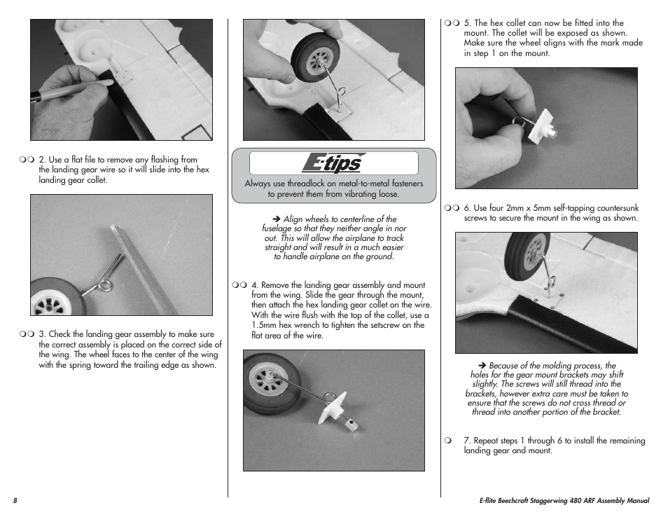 E-flite Beechcraft Staggerwing 480 ARF User Manual | Page 8 / 32